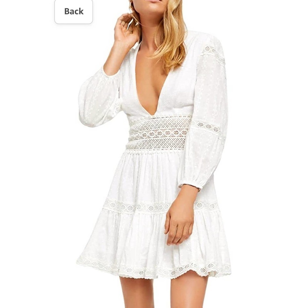 Area Stars Crochet Lace Mini Dress White Size L NWT